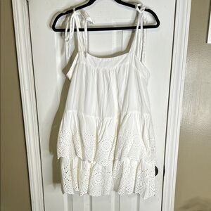 White Tiered Eyelet Dress with Tie Closures Size Medium